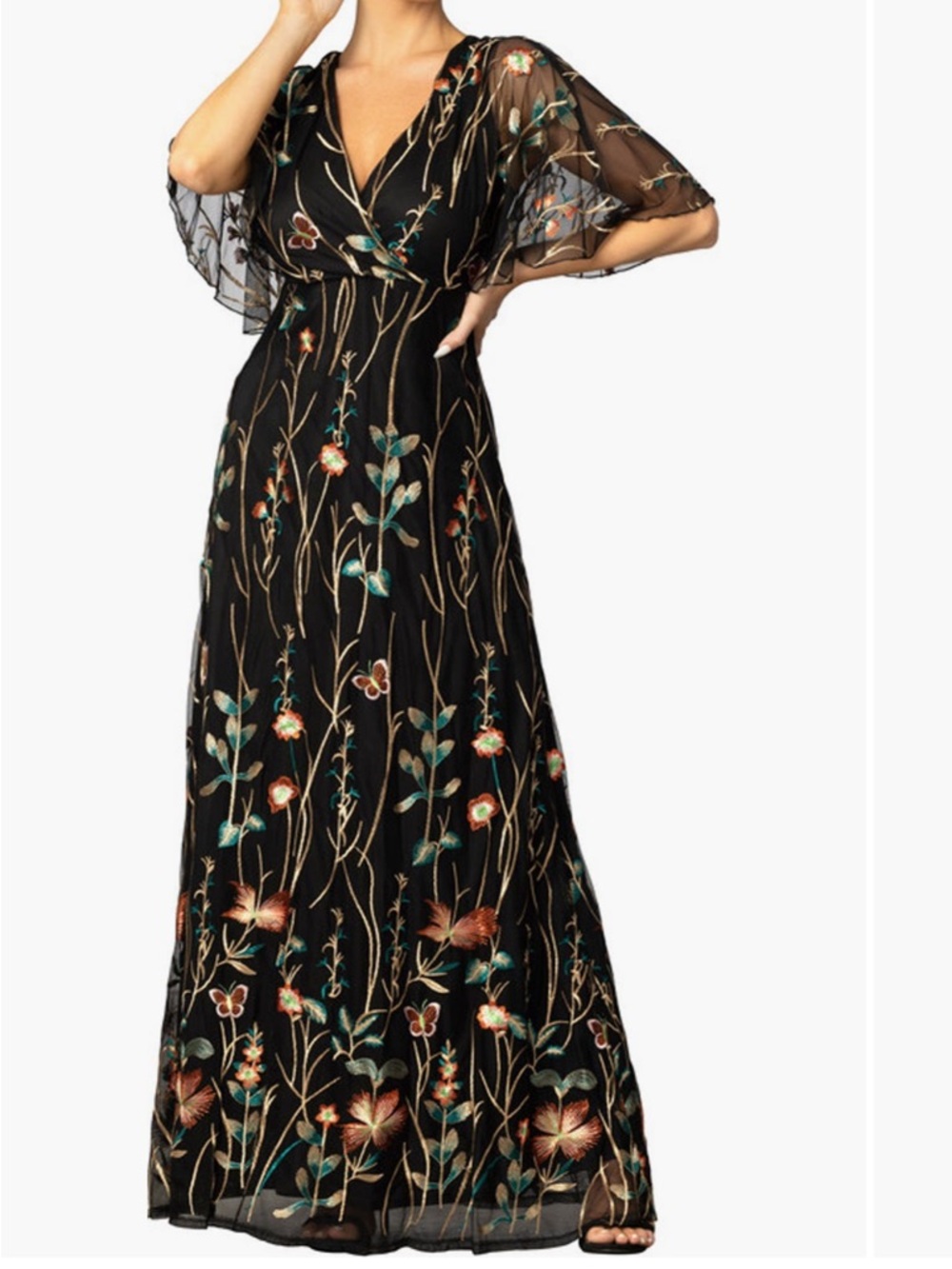 Kiyonna Black Floral Embroidered Maxi Dress